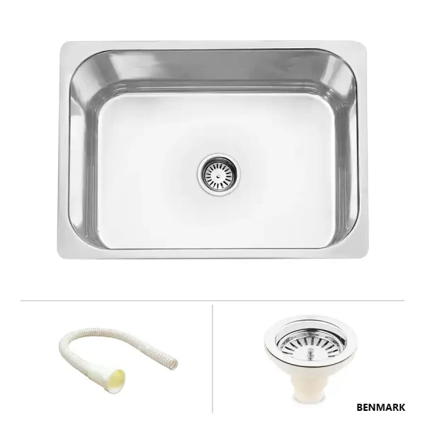 Square Single Bowl 304-Grade Kitchen Sink (24 x 18 x 9 inches)
